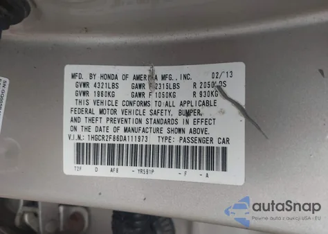2013 Honda Accord Ex-L from USA, damaged, VIN 1HGCR2F86DA111973